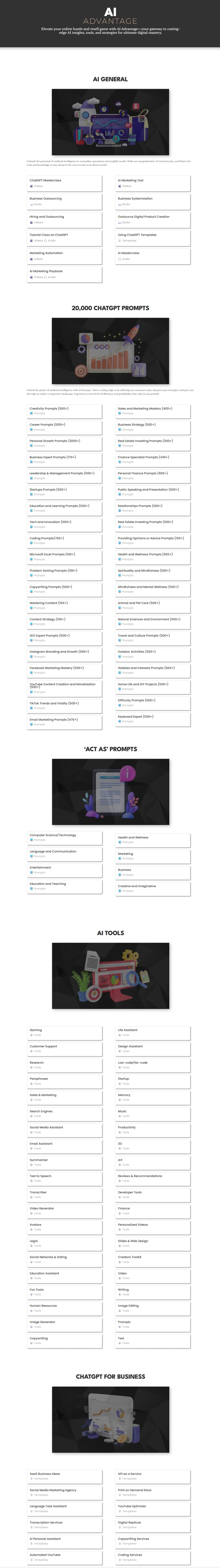 List of video thumbnails with titles and descriptions on a white background
