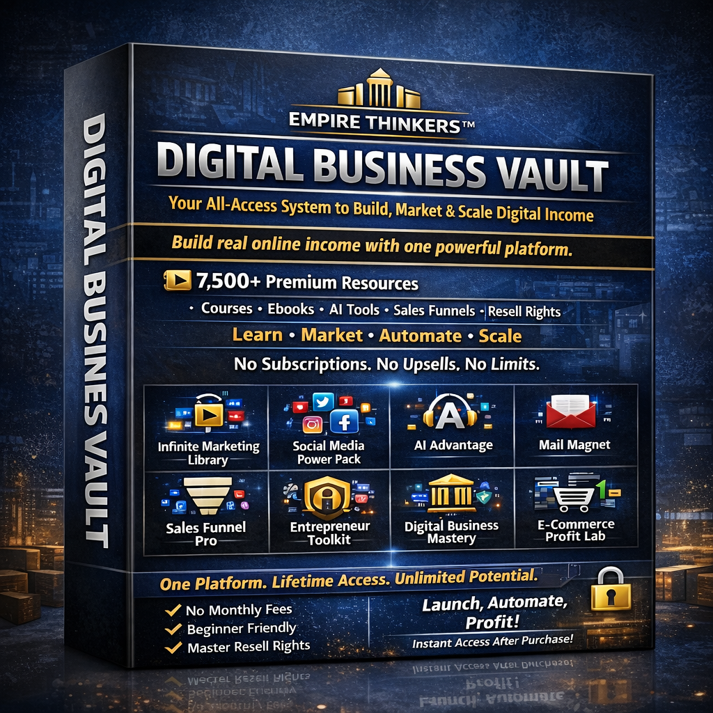 Digital Business Vault packaging with blue and black design on a dark background