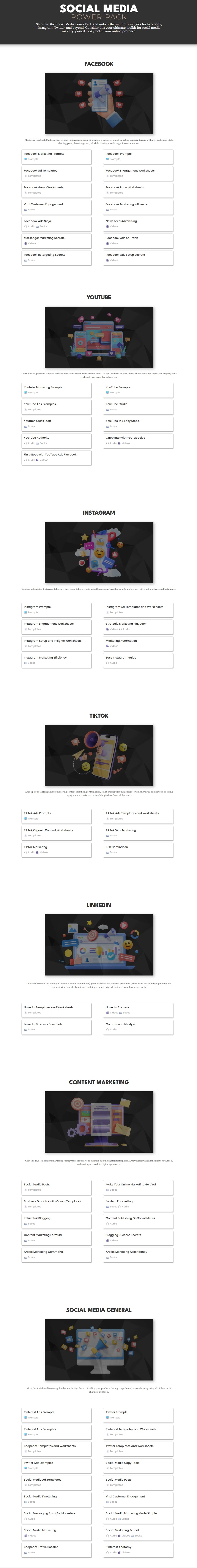 Grid of social media post examples with text and images on a white background