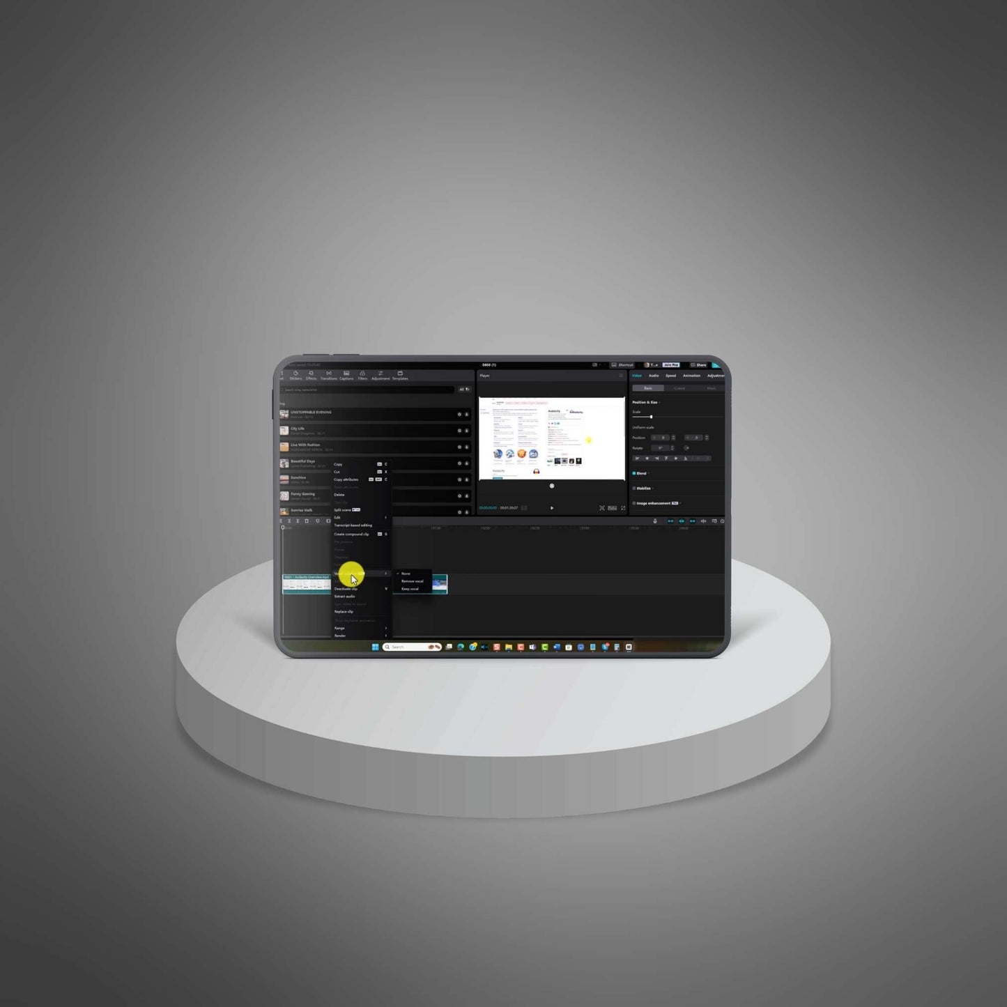 Empire Thinkers Master CapCut course – 21-part video and podcast training featuring CapCut software interface displayed on a laptop.