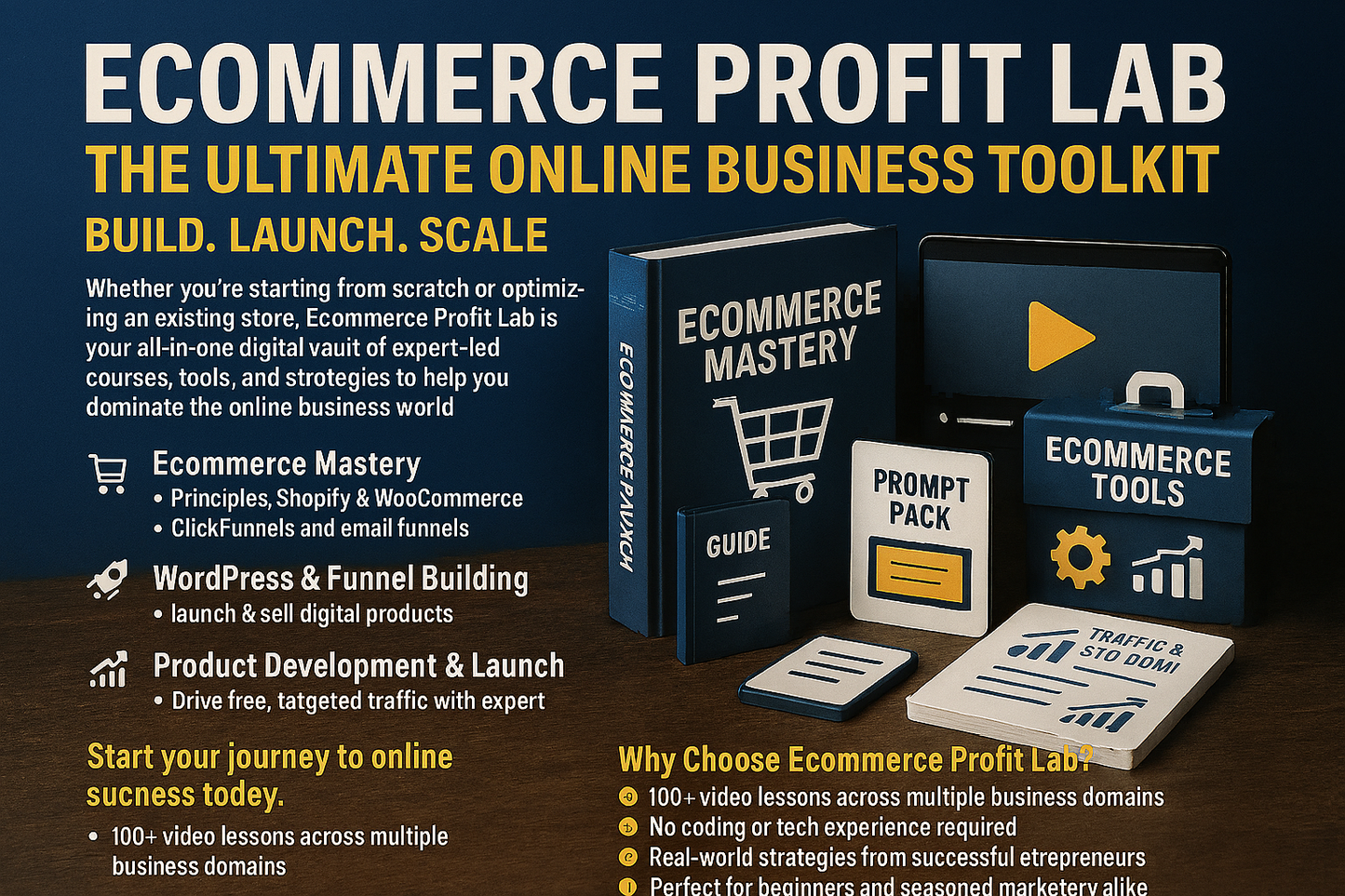 Ecommerce Profit Lab – ultimate online business toolkit featuring guides, prompt packs, and tools for building, launching, and scaling eCommerce businesses.