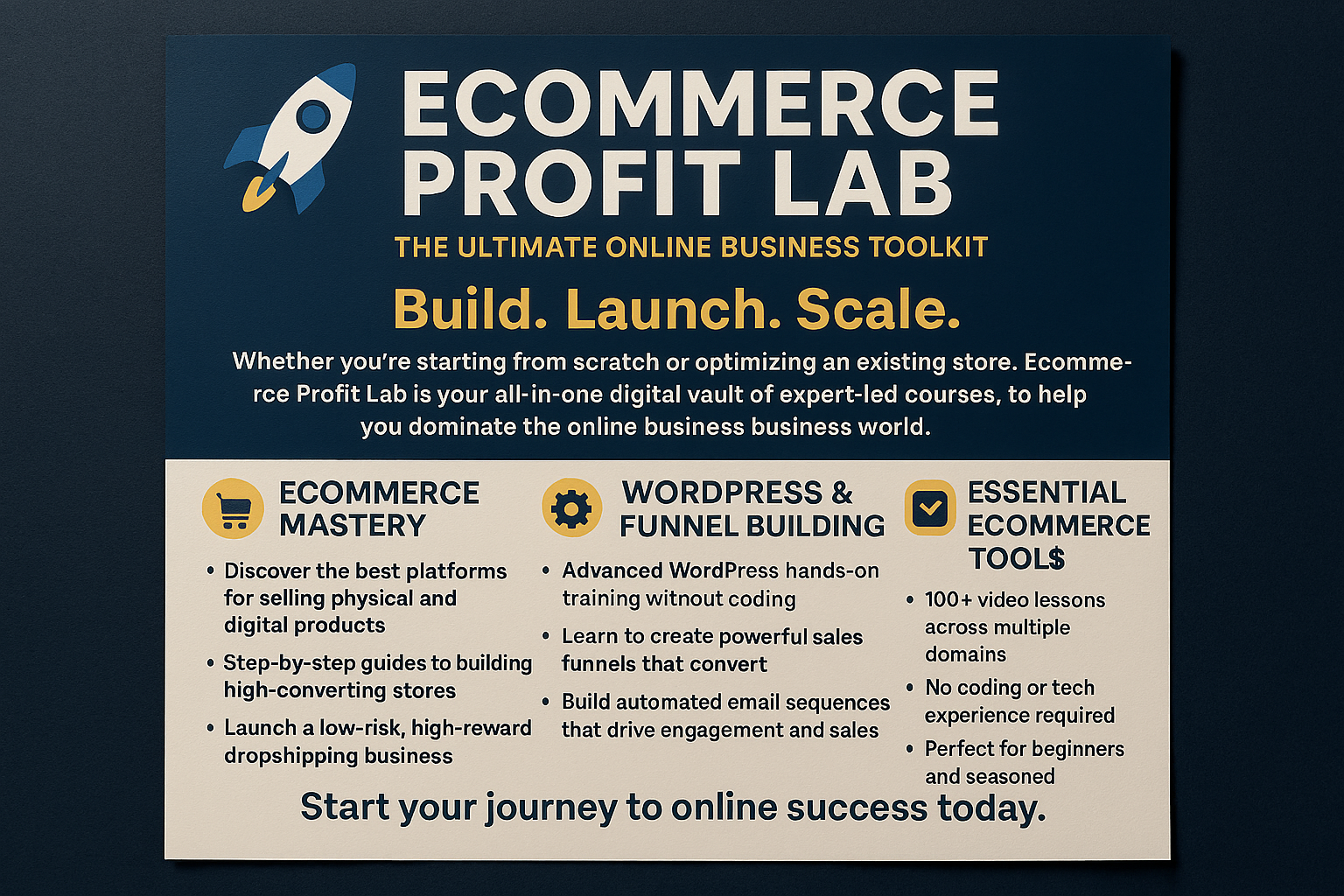 Ecommerce Profit Lab – ultimate online business toolkit featuring guides, prompt packs, and tools for building, launching, and scaling eCommerce businesses.