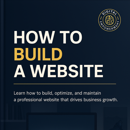 Book cover titled ‘How to Build a Website’ by Digital Empowerment – guide to building, optimizing, and maintaining a professional website for business growth.