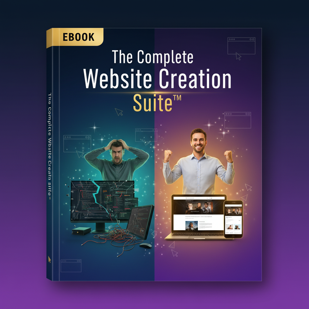 The Complete Website Creation Suite™

Also show how it will solve a prolbem

a professional eye catching EBOOK cover for product. size 1024x1024

Always add ebook and something customer wants to see

No author title