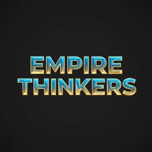 The words “EMPIRE THINKERS” formed entirely from glowing geometric typography, bold uppercase letters with sharp modern edges. Electric blue and gold gradient lighting, subtle neon glow, deep charcoal background. Letters feel powerful, confident, and premium. Funky but professional tech aesthetic, cinematic lighting, ultra-clean composition, no icons, no images — words only.

Size 1024x1024