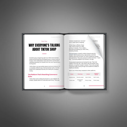 Open book with text on a gray background - Why everyone is talking about tiktok shop