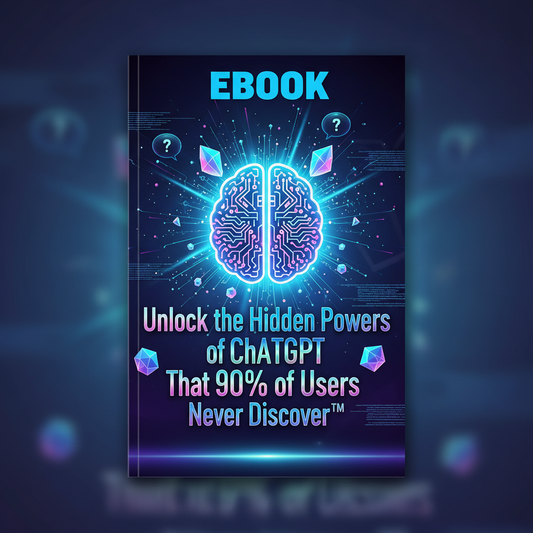 Unlock the Hidden Powers of ChatGPT That 90% of Users Never Discover™

a professional funky eye catching EBOOK cover for product. size 1024x1024

Always add ebook and something customer wants to see

No author title