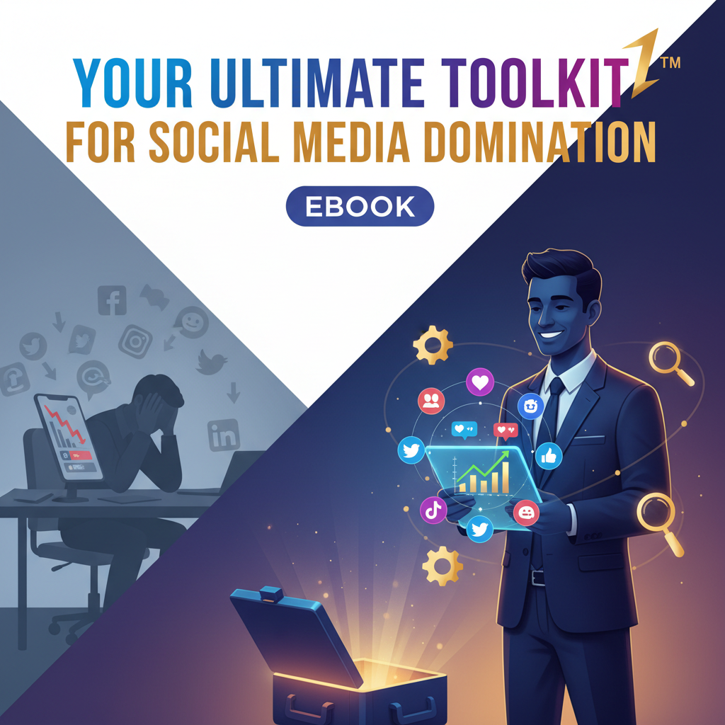 Your Ultimate Toolkit for Social Media Domination™

Also show how it will solve a prolbem

a professional eye catching EBOOK cover for product. size 1024x1024

Always add ebook and something customer wants to see

No author title
